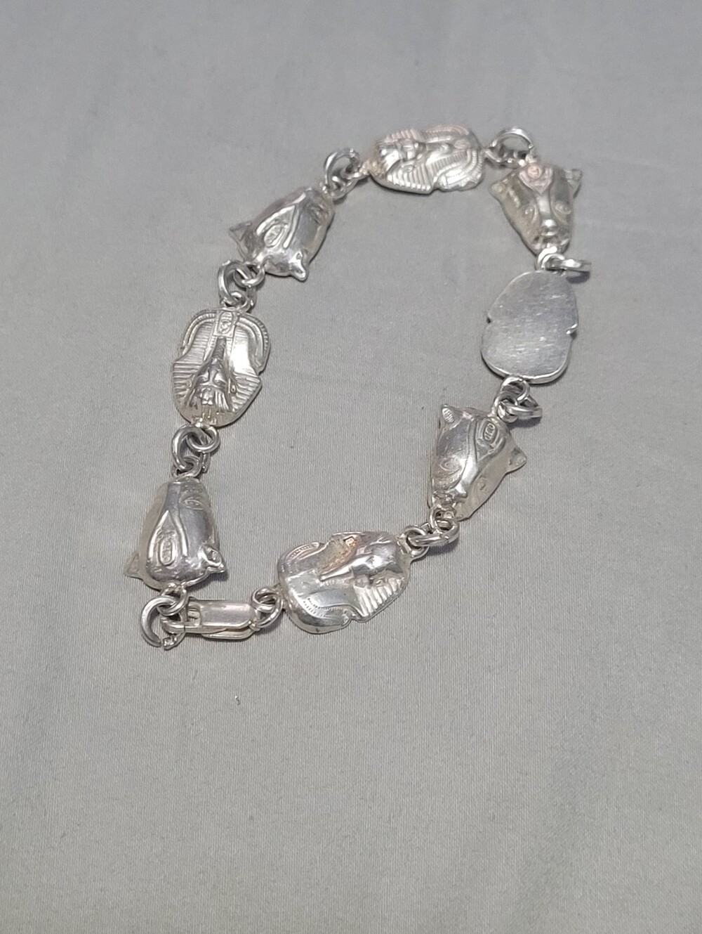 Sterling Silver Egyptian Motif Link Bracelet - Silver